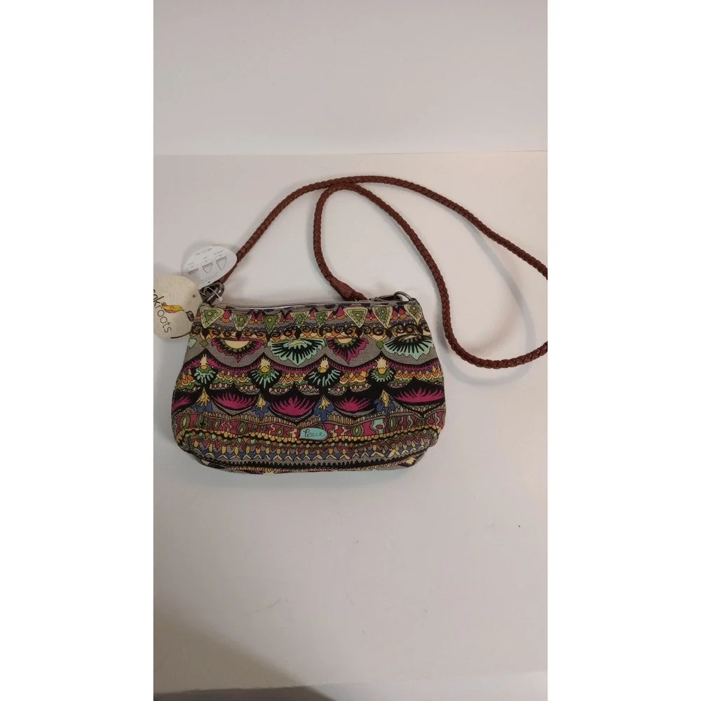 Sakroots Peace Crossbody Purse Denim Leather Studded Multicolor Boho Bag